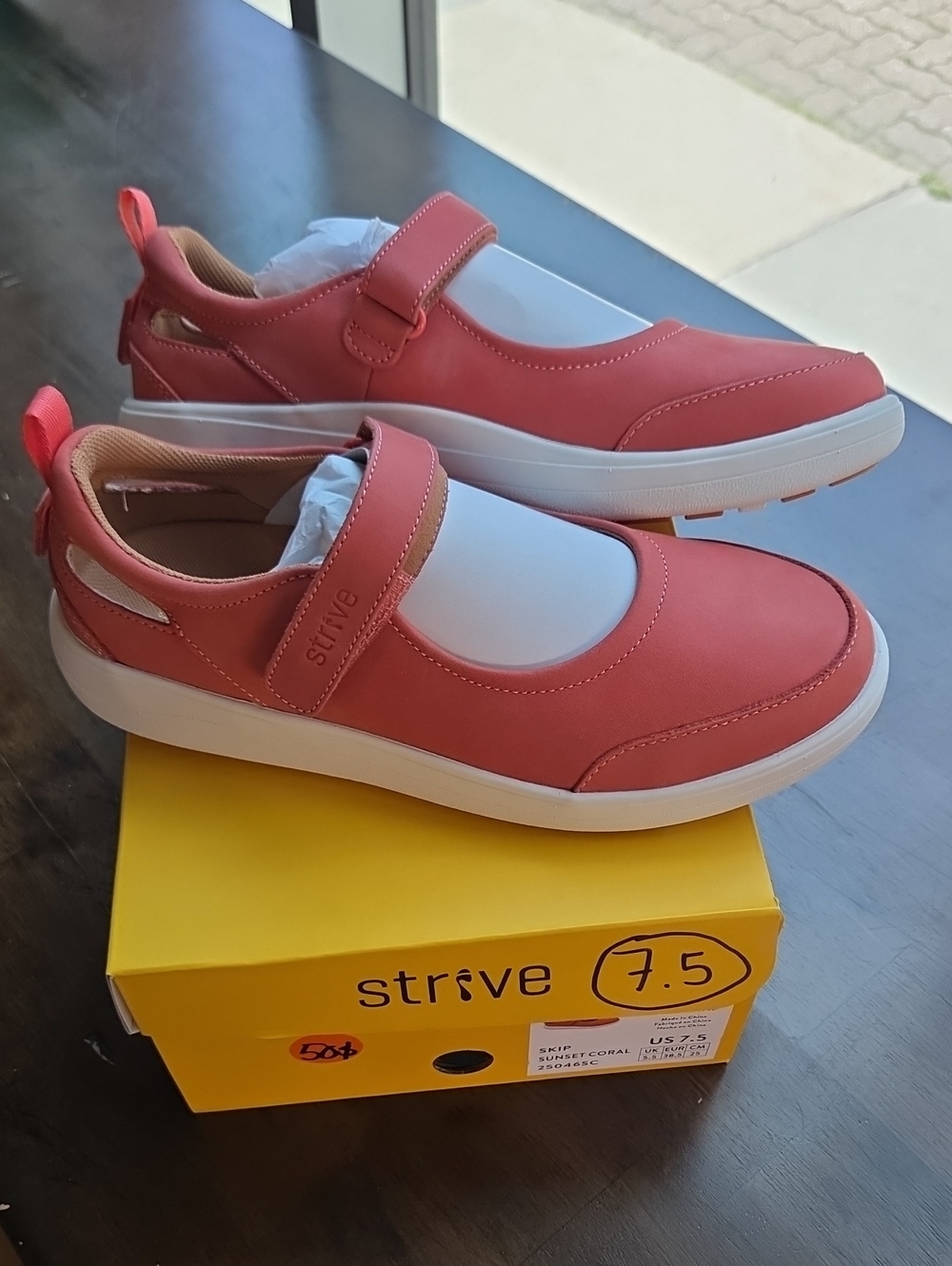Strive Size 7.5 Women's Coral Pink/Red Mary Jane Sneakers NEW In Box